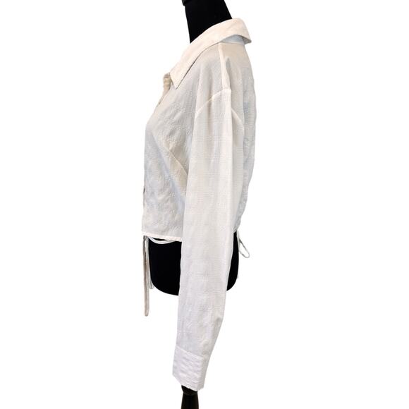LOUNA X RTR White Cropped Tie Back Button-Up Shirt L/XL - Picture 7 of 9